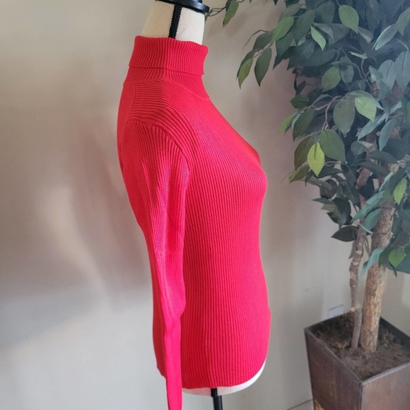 NEW Red Turtleneck Ribbed Knit Slim Fit Sweater - Picture 7 of 8